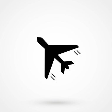 Gri arka planda izole edilmiş modaya uygun düz stil uçak ikonu. Düzlemsel sembol