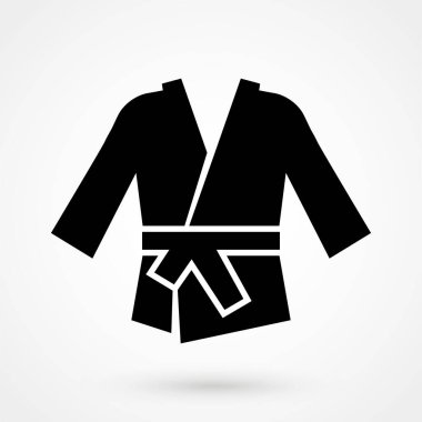 Düz dizaynlı siyah renkli karate kimonosu ikonu. Vektör illüstrasyonu