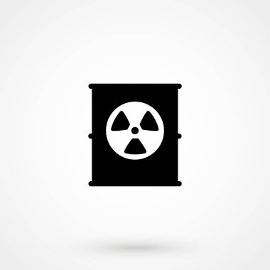 Fıçı düz ikondaki radyoaktif atık gri arka planda. Zehirli atık fıçısı.