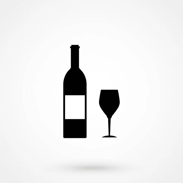 Wine Bottle Wine Glass Silhouette Isolated White Background Vector Icon — Stockvektor