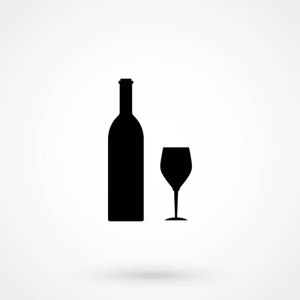 Wine Bottle Wine Glass Silhouette Isolated White Background Vector Icon — Stockvektor