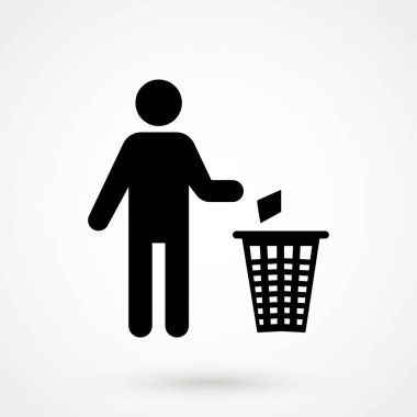 Çöp kutusu Simgesi Vektörü. Beyaz arka planda düz siyah resim. Gölgeli illüstrasyon sembolü