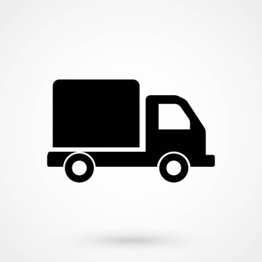 Kamyon simge vektör. Teslimat van, hizmet anlayışı, Minimalistic imza izole üzerinde beyaz arka plan