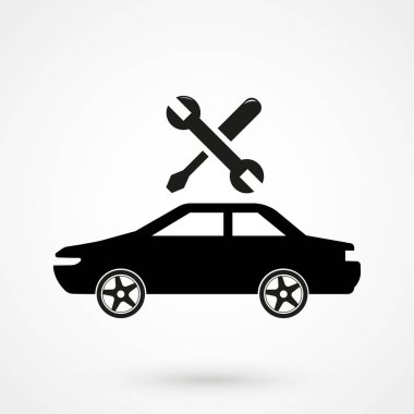 Araba servisi simgesi beyazda izole edildi. Sembol, logo illüstrasyonu