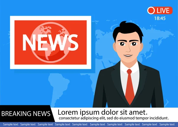 Moderátor Televizi Vysílat Zprávy Breaking News Vektorové Ilustrace Média Televize — Stockový vektor