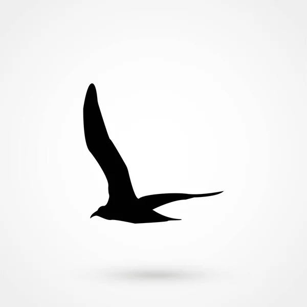 Flying Seagull Bird Silueta Negra Aislada Sobre Fondo Blanco — Vector de stock