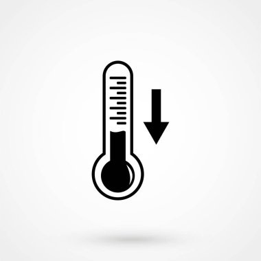 Sıcaklık düşüşü simgesi. Termometre ve meteoroloji, dondurucu sembol. Düz dizayn. Stok - Vektör illüstrasyonu