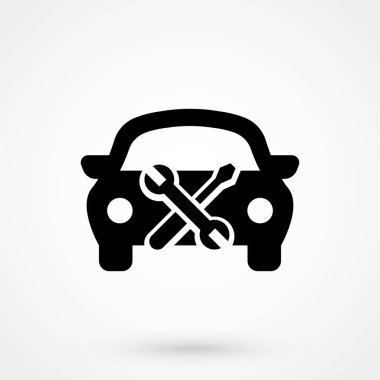 Araba tamiri simgesi beyazda izole edildi. Sembol, logo illüstrasyonu