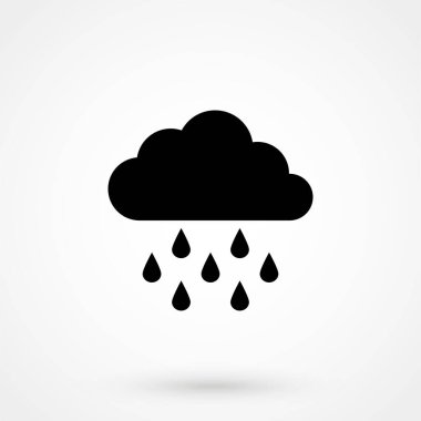 Yağmur bulutu simgesi. Yağmur bulutu taşıyıcısı beyaz arkaplanda izole edildi. Siyahlı düz vektör çizimi. EPS 10