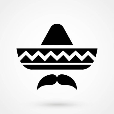 Meksika şapka fötr şapka ve bıyıklı. Vektör çizim.