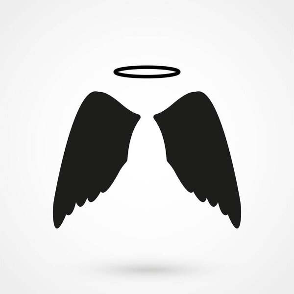 Vector icon of angel wings with halo