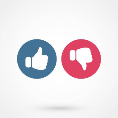 Simgeler seti gibi ve sevmedikleri. Baş parmaklar yukarı ve baş parmaklar aşağı. Web afişleri, web siteleri, basılı materyaller, bilgi grafikleri için modern grafik öğeleri. Beyaz arkaplanda vektör.