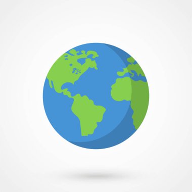 Vektör gezegeni Dünya ikonu. Web afişi, web ve mobil için düz tasarım vektör illüstrasyonu, bilgi grafikleri. Vektör Dünya simgesi grafiği. Gradyan arkaplanda izole edilmiş