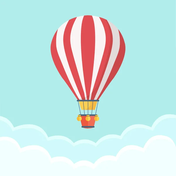 Horkovzdušný Balón Obloze Mraky Plochá Kreslený Design Vektorové Ilustrace — Stockový vektor