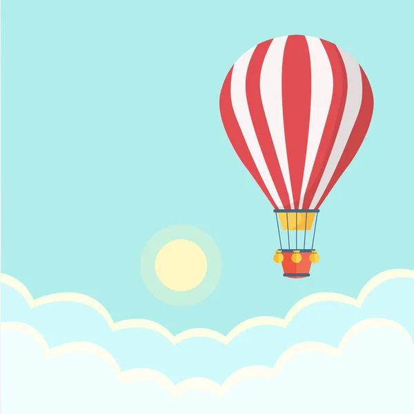 Horkovzdušný Balón Obloze Mraky Plochý Kreslený Design Vektorová Ilustrace — Stockový vektor