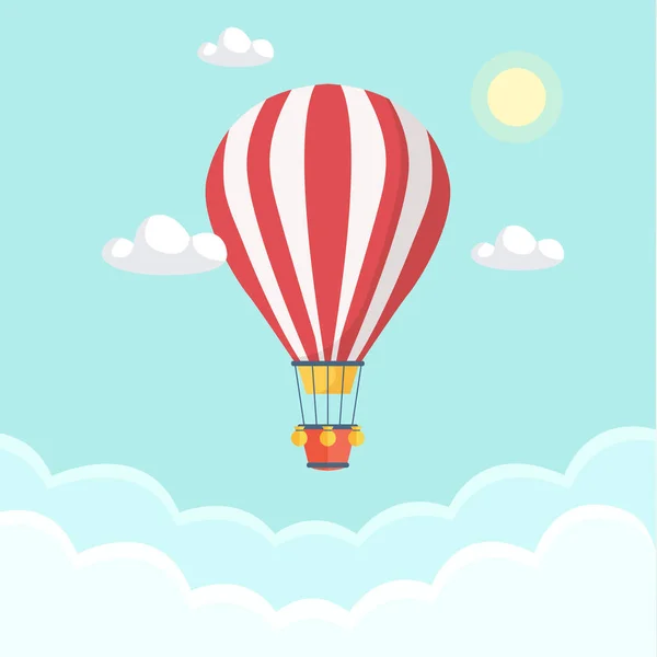 Horkovzdušný Balón Obloze Mraky Plochý Kreslený Design Vektorová Ilustrace — Stockový vektor