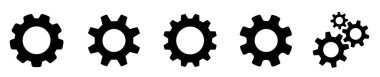 Vites ayarlandı. Vites simgesi ayarlanıyor. Çarkçı grubu. Vites tasarım koleksiyonu. Beyaz arkaplanda siyah dişli tekerlek simgeleri - stok vektörü.
