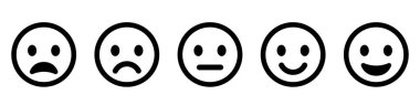 Duygular ayarlandı. Emoji 'nin yüzü koleksiyonu. Emojis düz stil. Mutlu ve üzgün emoji. Satır gülen yüz - hisse senedi vektörü.