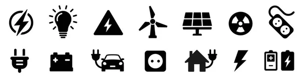 Elektromos Ikon Készlet Zöld Energia Ikonok Gyűjteménye Ikonok Megújuló Energiaforrásokhoz — Stock Vector