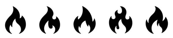 Colección Iconos Fuego Fuego Símbolo Llama Logotipo Silueta Hoguera Flames — Archivo Imágenes Vectoriales