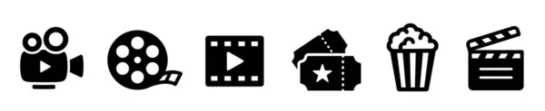 Set Icone Del Cinema Popcorn Box Film Clapper Board Film — Vettoriale Stock