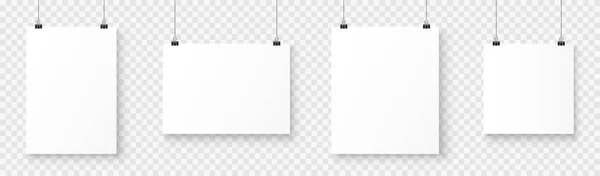 Vector Realistische Witte Blanco Papier Poster Opknoping Een Touw Met — Stockvector