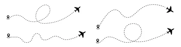 Avion Pointillé Ligne Route Avion Prêt Voler Avec Une Ligne — Image vectorielle
