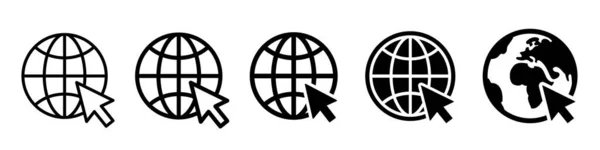 Cliquez Pour Accéder Icône Site Web Ligne Icônes Globe Avec — Image vectorielle