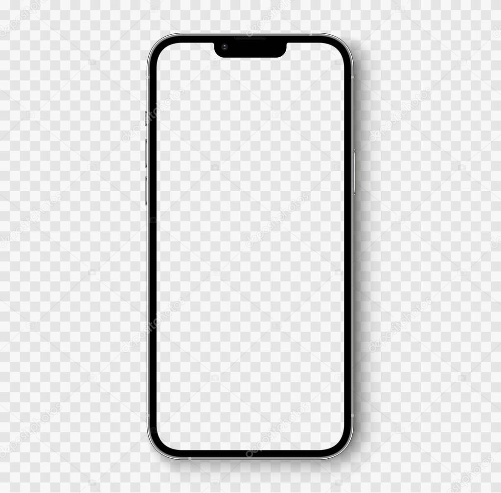 Realistic models smartphone with transparent screens. Smartphone mockup collection. Device front view. 3D mobile phone with shadow on transparent background - stock vector.