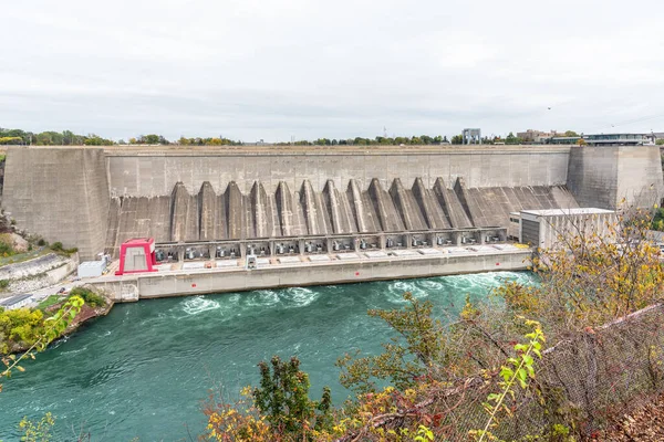 View Large Dam Electricity Generation River Cloudy Autumn Day Niagara — Stock Photo, Image