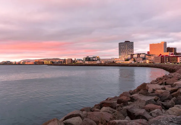 View Reykjavik Waterfront Midnight Sun Light Summer — Fotografia de Stock