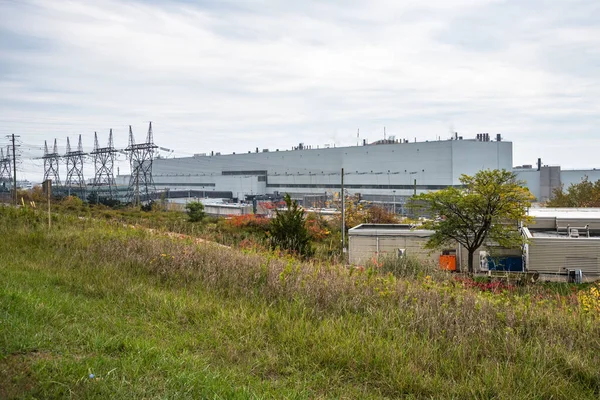 Pohled Jadernou Elektrárnu Pod Zataženou Oblohou Podzimního Dne Ontario Kanada — Stock fotografie