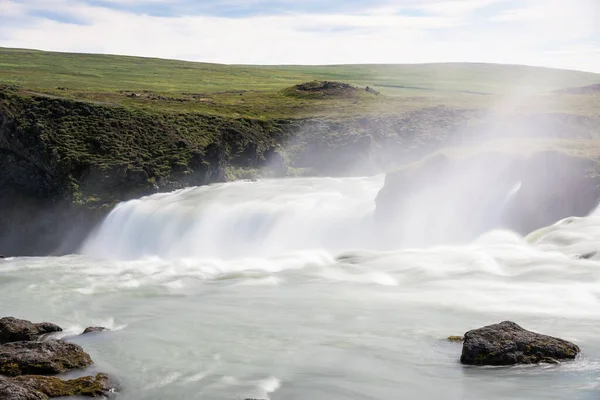 Flowing Water Edge Waterfall Power Nature Concept Godafoss Waterfall Iceland — Stock Photo, Image