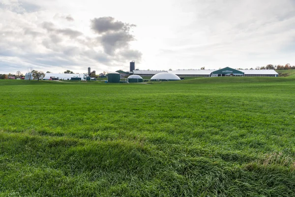 Grote Boerderij Met Een Biogasplant Aan Het Einde Van Een — Stockfoto