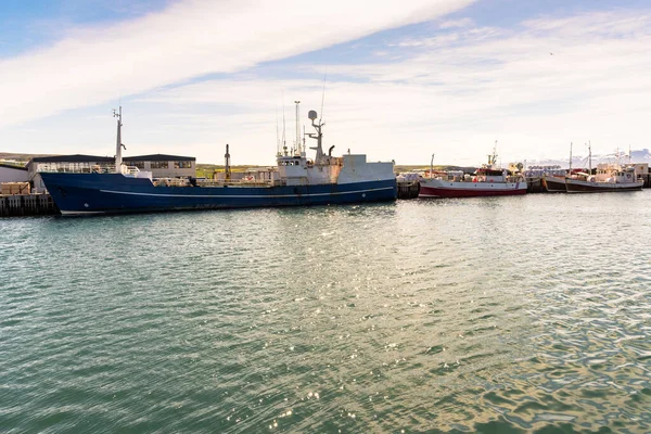 Navios Pesca Atracados Porto Sob Luz Quente Pôr Sol Husavik — Fotografia de Stock