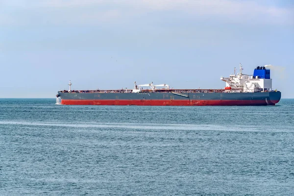 Large Crude Oil Tanker Leaving Port Rotterdam Netherlands Partly Cloudy Royalty Free Stock Images