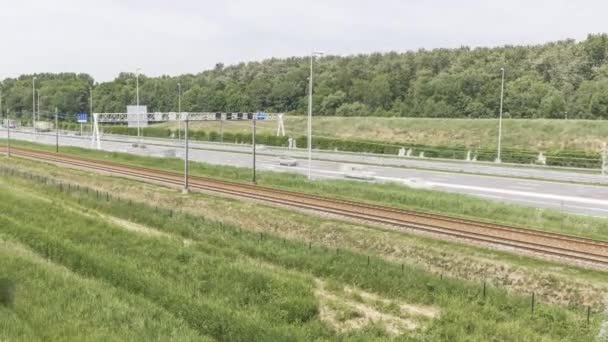 Motorway Railway Traffic Zoetermeer Netherlands Time Lapse — Vídeos de Stock