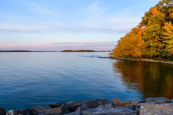 Vue Lac Crépuscule Coucher Soleil Automne Wolfe Islans Lac Ontario — Photo