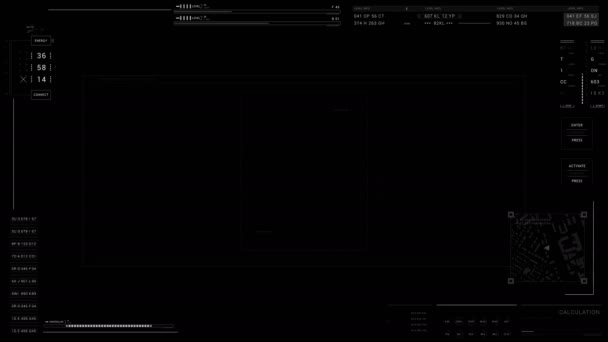 Janela de senha e tecnologia Interface de usuário e exibição de dados.Painel de controle HUD technological infographic.Sci Fi HUD.Black background for alpha luma channel. — Vídeo de Stock