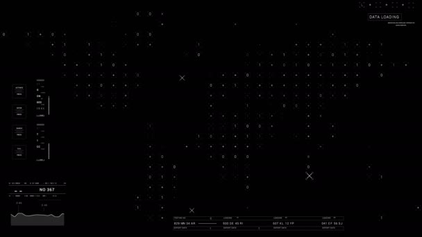 Παγκόσμιος χάρτης.Sci Fi HUD.Technology User Interface and data display.Control panel Τεχνολογία HUD infographic.2D υφή.Μαύρο φόντο για κανάλι άλφα luma. — Αρχείο Βίντεο