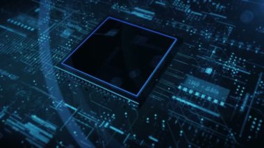 Teknolojik anakart elektrik devresi HUD.3D üretildi. Bilgisel dijital elementler. Soyut teknolojik arka plan. Fişekler ve ışık ışınları..