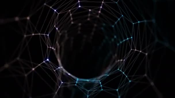 Looping Plexus technological digital Tunnel lines and dots connection Hi speed internet, transfering data NFT HUD.Titles and logo template.Seamless digital Plexus Tunnel zoom in animationflickering — Vídeo de Stock