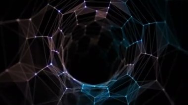 Renkli Plexus teknolojik tünel hatları ve noktaları birbirine bağlanıyor Yüksek hızlı internet, veri transferi NFT HUD.Titles ve logo şablonu. Kusursuz dijital Plexus Tüneli yakınlaştır