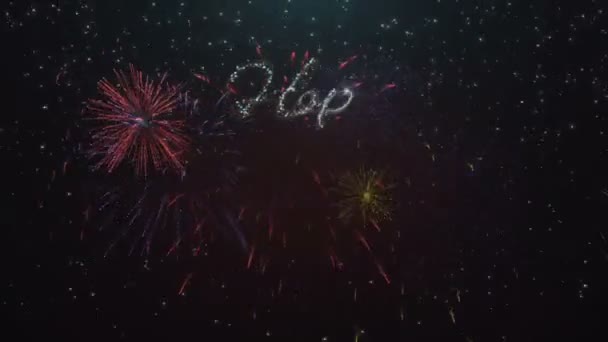 Happy New Year 2022 Fireworks shining sparkling intro with magic snow.Christmas balls and snowflakes.Make your Christmas Card and New Year Eve perfect adding Happy New Year template. — Stock Video