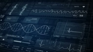 Tıp ve bilim için soyut HUD Teknoloji Paneli 3D insan.DNA.