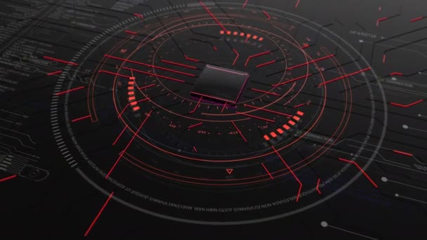 Technological background electrical circuit HUD.2D and 3D generated.Transferring data electronic impulse.Infographic digital elements.Red — 비디오