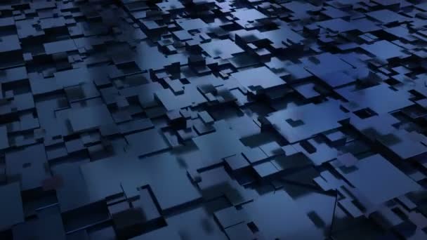 Abstract 3D Cubic reflective panels animation.Screensaver.Plastic, metal. Blue.3D generated. — Vídeo de Stock