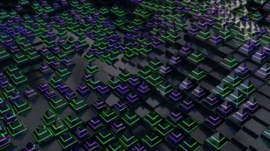 Soyut 3D renk yansıtıcı piramit canlandırması. Dalga yüzeyi. Creensaver.Renkli 3D küp oluşturuldu. Kusursuz 3D animasyon modeller.