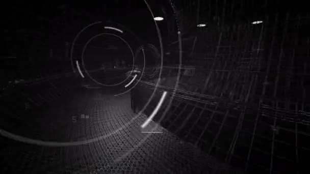 Tecnología HUD.Looping Abstract Sci Fi HUD túnel animation.Broadcast diseño.Seamless animación 3D con gráficos 2D. — Vídeo de stock