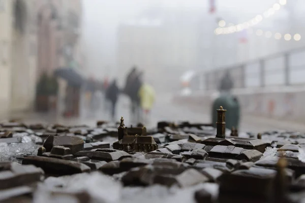 Lviv Ukrayna Aralık 2021 Lviv Minyatür Modeli Sisin Içinde Görünüyor — Stok fotoğraf